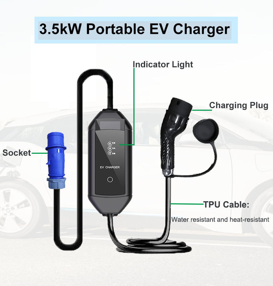 3.5kW AC Portable EV Charging Pile Customized Color